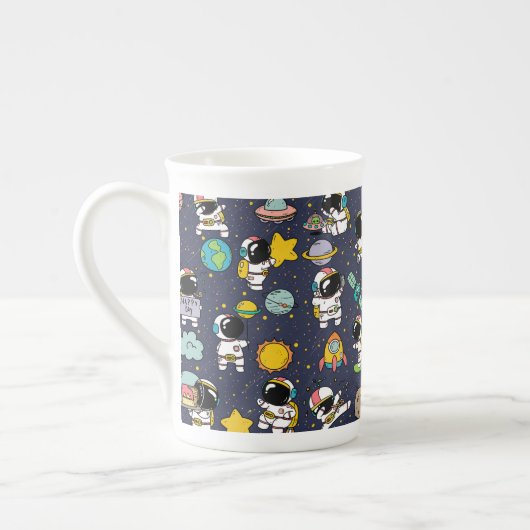 Astronaut Outer Space Cartoon Porselein Kop (Links)