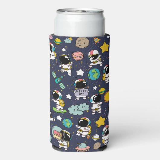 Astronaut Outer Space Cartoon Seltzer Blikjeskoeler (Seltzer Achterkant)