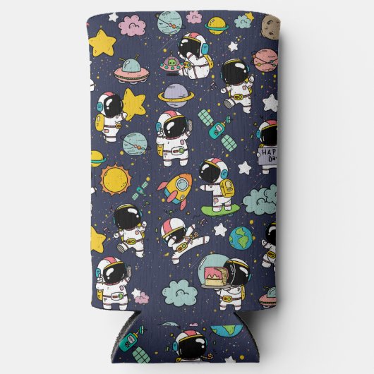 Astronaut Outer Space Cartoon Seltzer Blikjeskoeler (Voorkant)