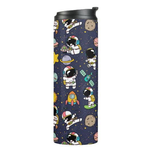 Astronaut Outer Space Cartoon Thermosbeker (Gedraaid links)