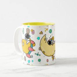 Astronaut Outer Space Cartoon Tweekleurige Koffiemok