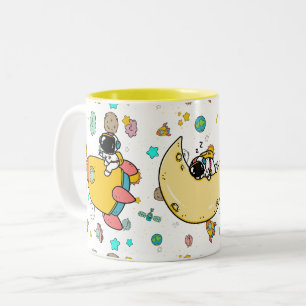 Astronaut Outer Space Cartoon Tweekleurige Koffiemok