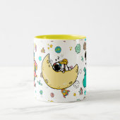 Astronaut Outer Space Cartoon Tweekleurige Koffiemok (Center)