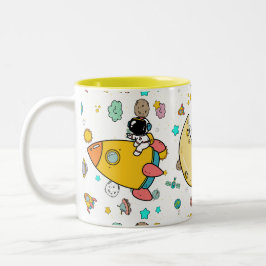 Astronaut Outer Space Cartoon Tweekleurige Koffiemok