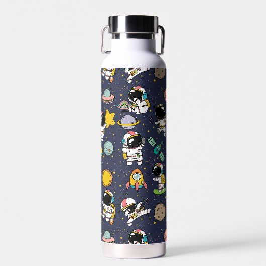 Astronaut Outer Space Cartoon Waterfles (Voorkant)