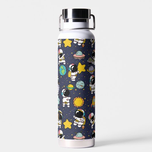 Astronaut Outer Space Cartoon Waterfles (Achterkant)
