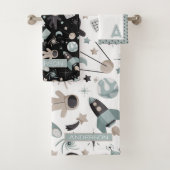 Astronaut Outer Space Explorer Koel Blauw Patroon Bad Handdoek (Insitu)