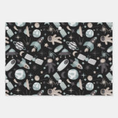 Astronaut Outer Space Explorer Koel Blauw Patroon Inpakpapier Vel (Voorkant 2)