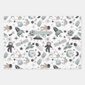 Astronaut Outer Space Explorer Koel Blauw Patroon Inpakpapier Vel (Voorkant)