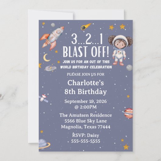 Astronaut Outer Space Girl Birthday Kaart (Voorkant)