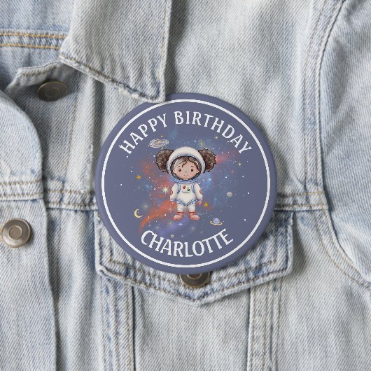 Astronaut Outer Space Girl Birthday Ronde Button 4,0 Cm (In situ)
