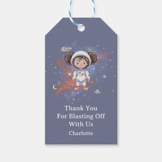 Astronaut Outer Space Girl Birthday Thank You  Cadeaulabel (Voorkant)