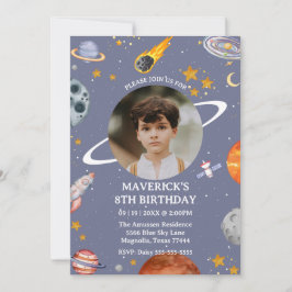 Astronaut Outer Space Kids Photo Birthday Kaart