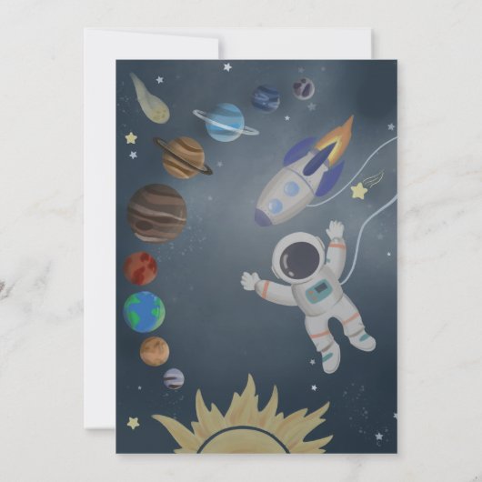 Astronaut Outer Space Planets Birthday Invitation Kaart (Achterkant)