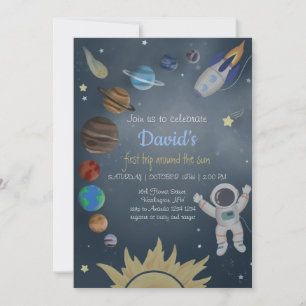 Astronaut Outer Space Planets Birthday Invitation Kaart
