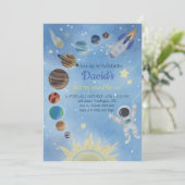 Astronaut Outer Space Planets Birthday Invitation Kaart (Staand voorkant)