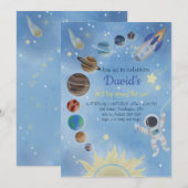 Astronaut Outer Space Planets Birthday Invitation Kaart (Voorkant / Achterkant)