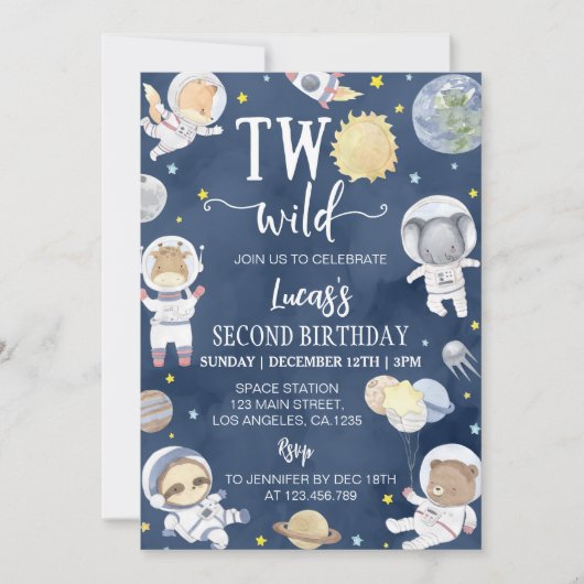 Astronaut Outer Space Safari Twee Wilde Verjaardag Kaart (Voorkant)
