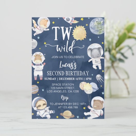 Astronaut Outer Space Safari Twee Wilde Verjaardag Kaart (Staand voorkant)