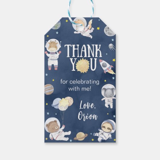 Astronaut Outer Space Safari Verjaardag Bedankt Cadeaulabel (Voorkant)