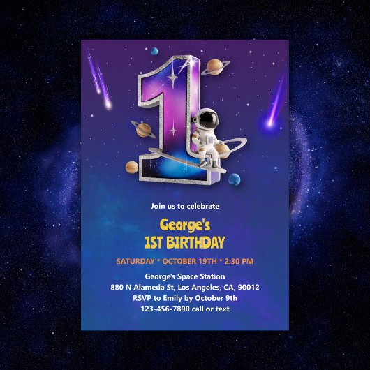 Astronaut Outer Space Thema Jongen 1e verjaardag Kaart