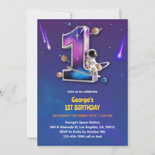 Astronaut Outer Space Thema Jongen 1e verjaardag Kaart (Voorkant)