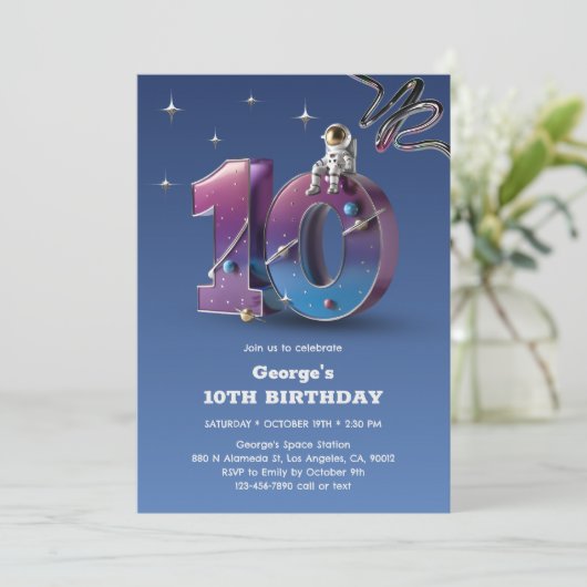 Astronaut Outer Space Theme Jongen 10e Verjaardag Kaart (Staand voorkant)