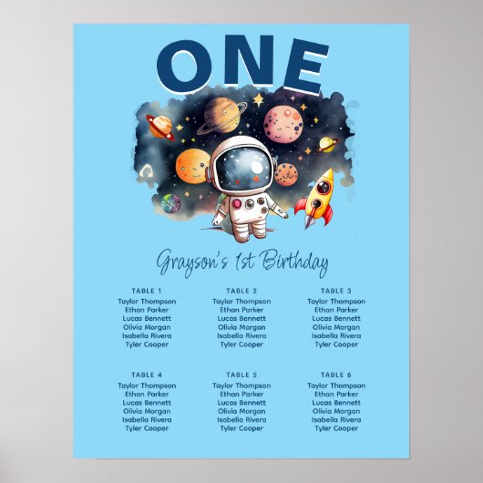 Astronaut Outer Space Verjaardag Blauw Zitplaatska Poster (Voorkant)