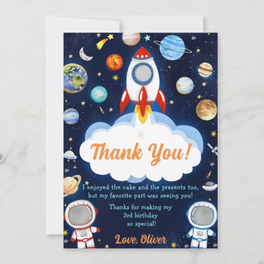 Astronaut Outer Space Verjaardag Dank je kaart (Voorkant)