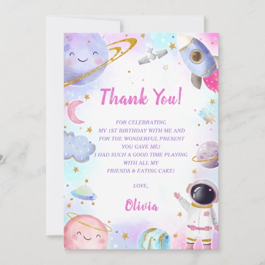Astronaut Outer Space Verjaardag Dank je kaart (Voorkant)