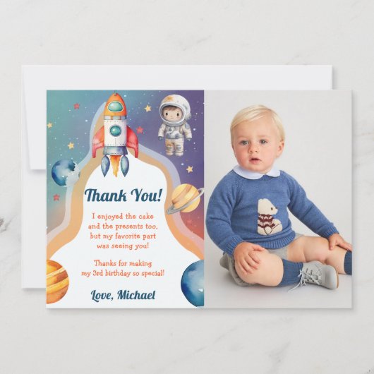 Astronaut Outer Space Verjaardag Dank je kaart (Voorkant)