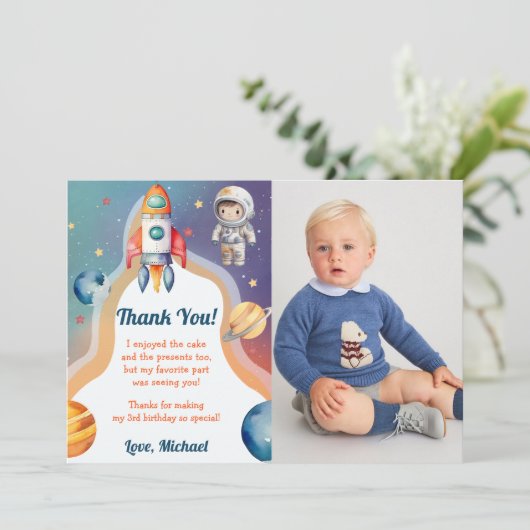 Astronaut Outer Space Verjaardag Dank je kaart (Staand voorkant)