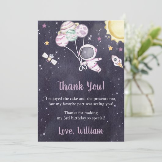 Astronaut Outer Space Verjaardag Dank je kaart (Staand voorkant)