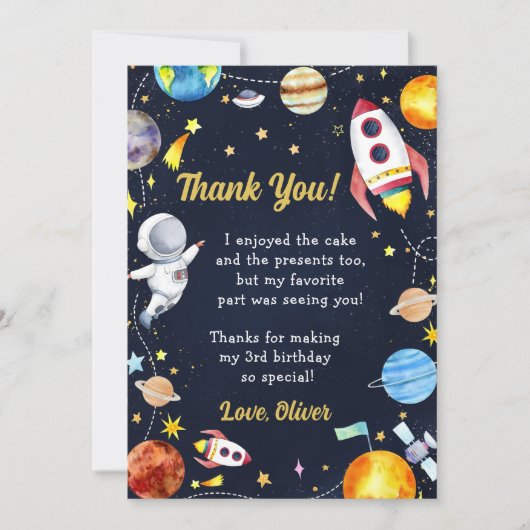 Astronaut Outer Space Verjaardag Dank je kaart (Voorkant)