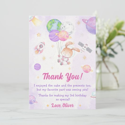 Astronaut Outer Space Verjaardag Dank je kaart (Staand voorkant)