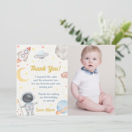 Astronaut Outer Space Verjaardag Dank je kaart (Staand voorkant)