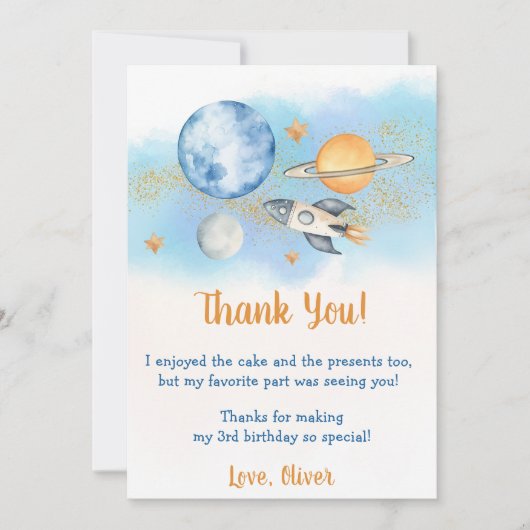 Astronaut Outer Space Verjaardag Dank je kaart (Voorkant)