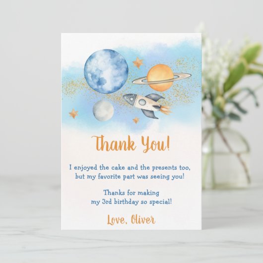 Astronaut Outer Space Verjaardag Dank je kaart (Staand voorkant)