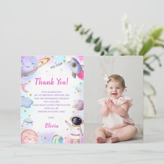 Astronaut Outer Space Verjaardag Dank je kaart (Staand voorkant)
