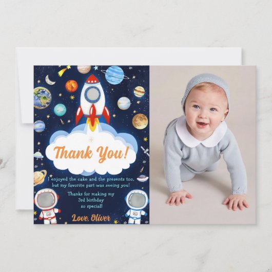 Astronaut Outer Space Verjaardag Dank je kaart (Voorkant)
