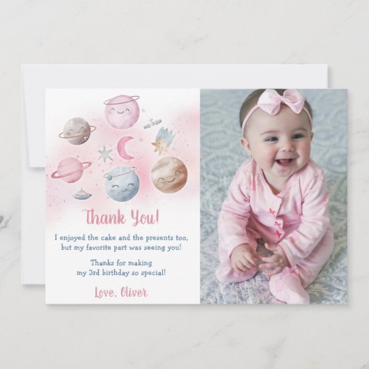 Astronaut Outer Space Verjaardag Dank je kaart (Voorkant)