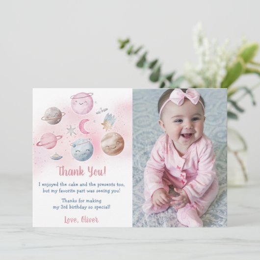 Astronaut Outer Space Verjaardag Dank je kaart (Staand voorkant)