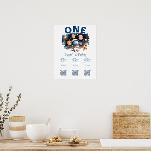 Astronaut Outer Space Verjaardag Zitkaarten Teken Poster (Keuken)