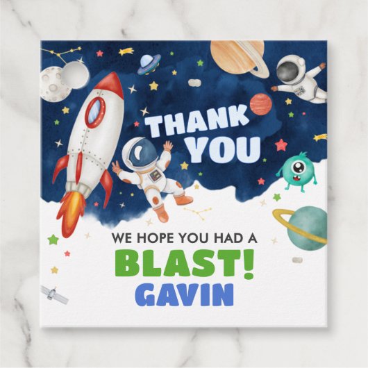 Astronaut Outer Space verjaardagsfeestje Bedankjes Labels (Voorkant)