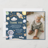 Astronaut Outer Space verjaardagsfeestje foto Bedankkaart (Voorkant)