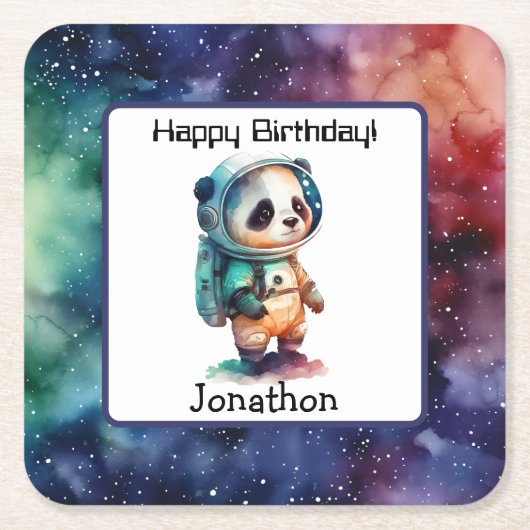 Astronaut Outer Space Verjaardagspapier Onderzette Kartonnen Onderzetters (Voorkant)