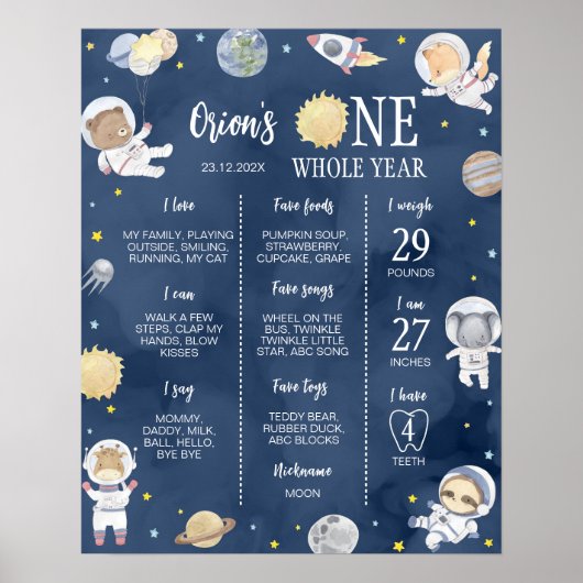 Astronaut Outer Space Wild One Birthday Milestone Poster (Voorkant)