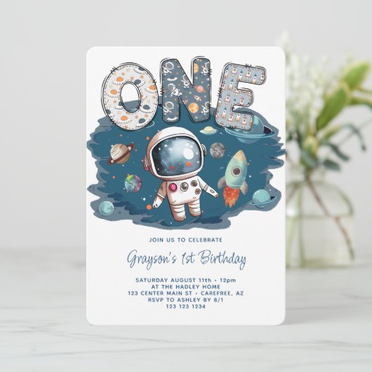 Astronaut Outerspace Rocket 1e verjaardag Kaart (Staand voorkant)