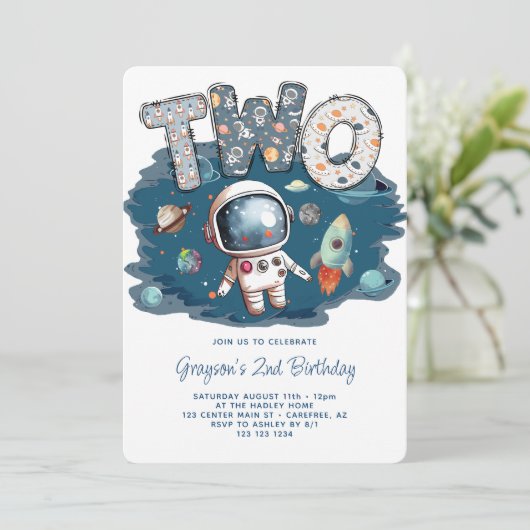 Astronaut Outerspace Rocket 2e verjaardag Kaart (Staand voorkant)