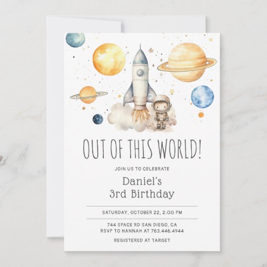 Astronaut Outerspace Rocket 3e verjaardag Kaart (Voorkant)